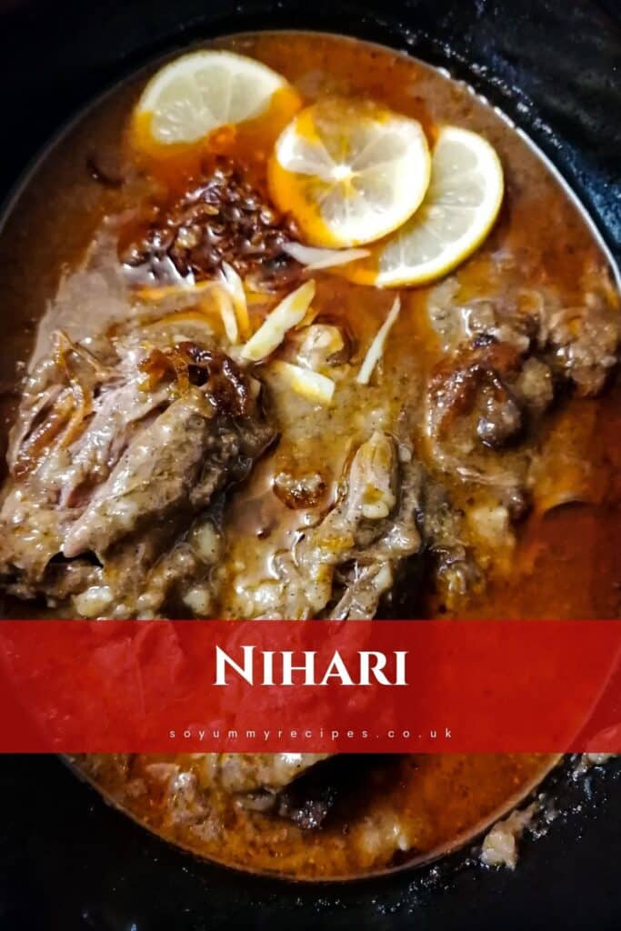 Lamb stew in spices Pakistani style with overlay text.