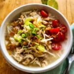 A bowl of Soto Ayam - the Indonesian chicken noodle soup.
