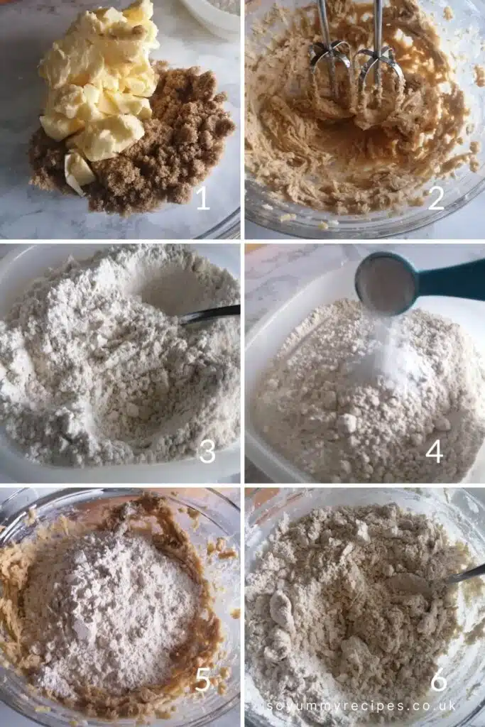 A photo collage of making cookie dough.