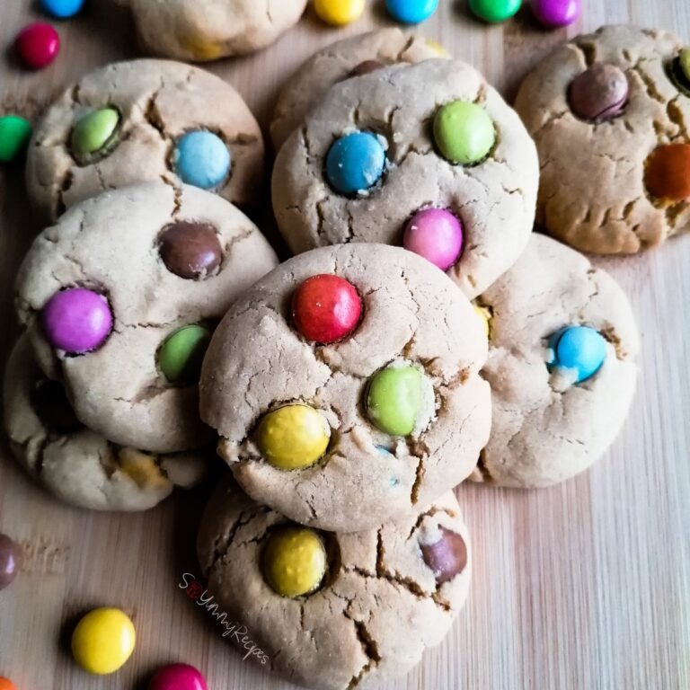 Smarties cookies with some chocolate smarties.