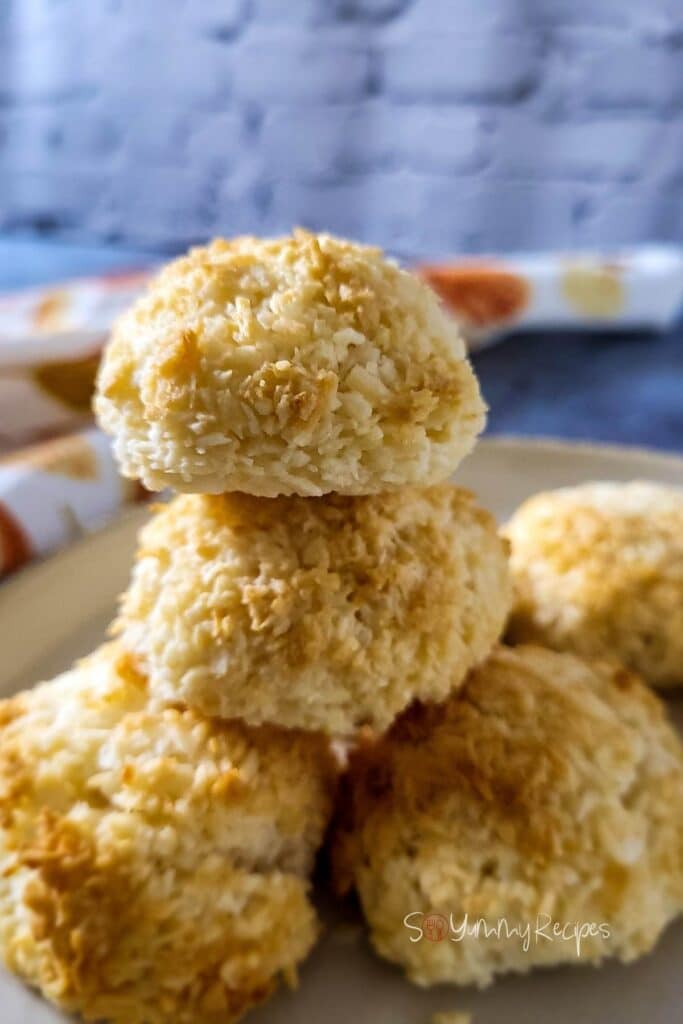 A stack of coconut macaroons made without condensed milk.
