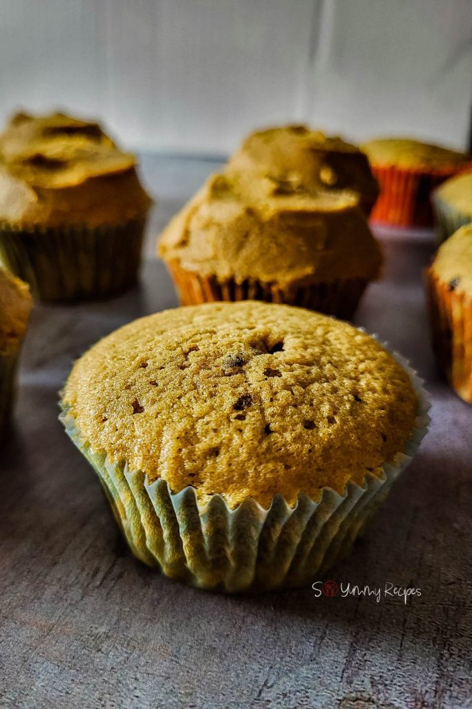 coffee cupcakes on kitchen worktop.