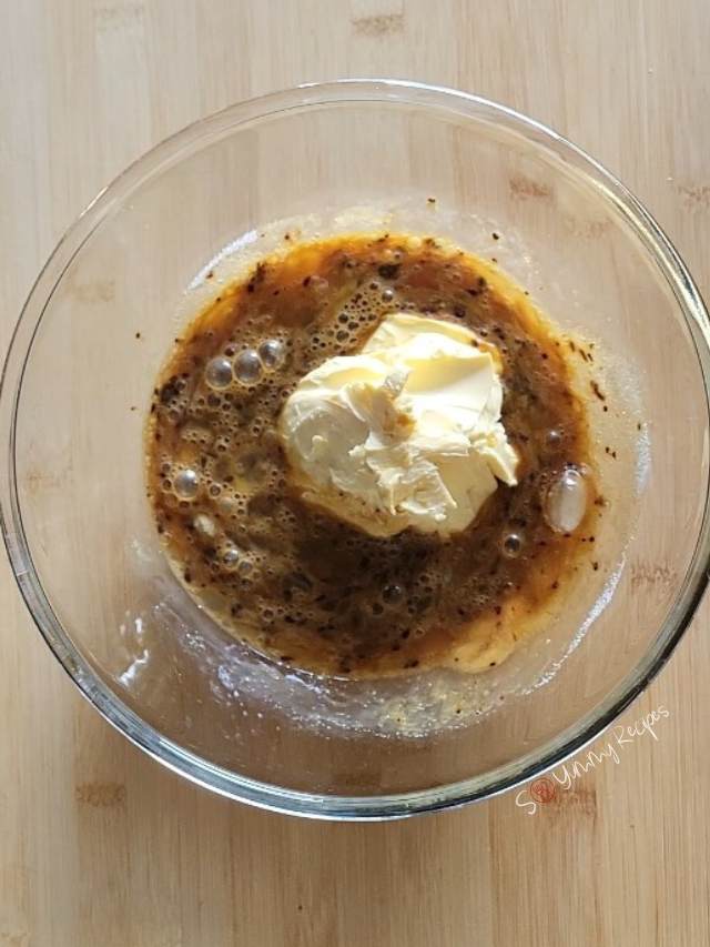 margarine in coffee-egg mixture.