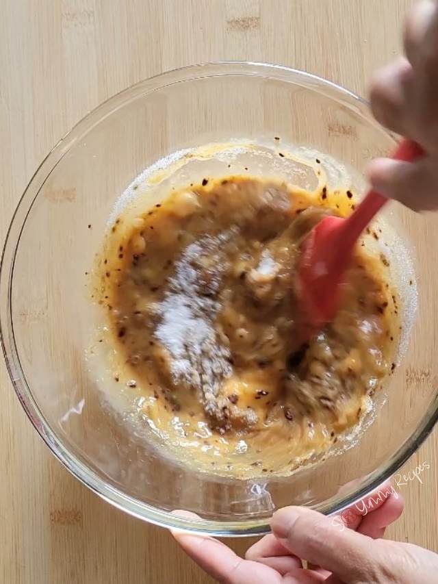 egg and coffee granules mixture and sugar.
