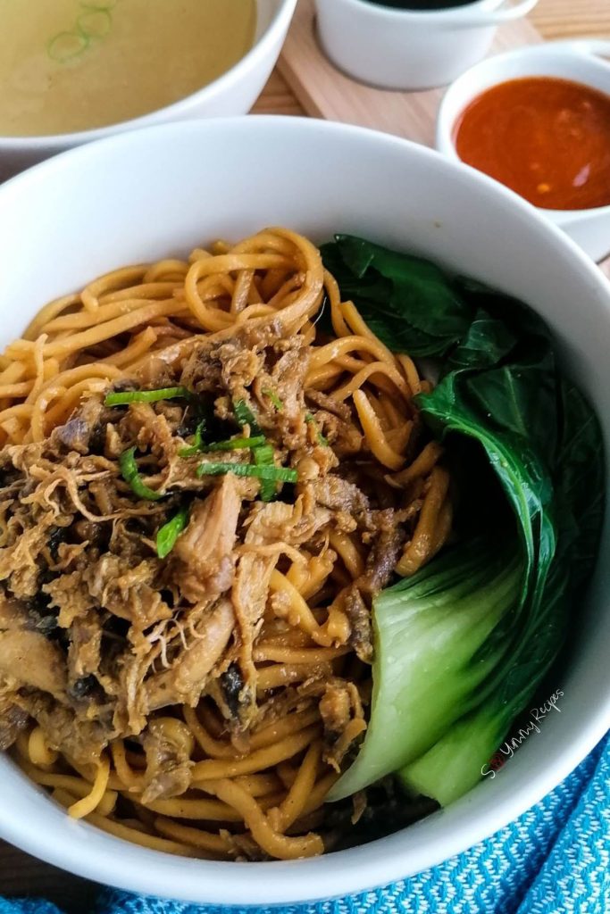 Mie Ayam - the Indonesian chicken noodles with bok choi.