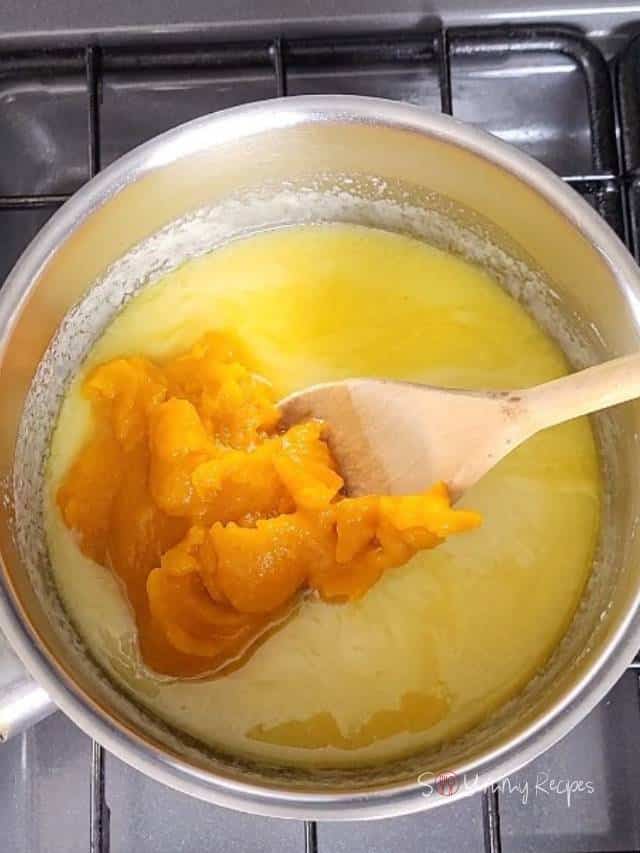 Pumpkin puree in butter and milk mixture.
