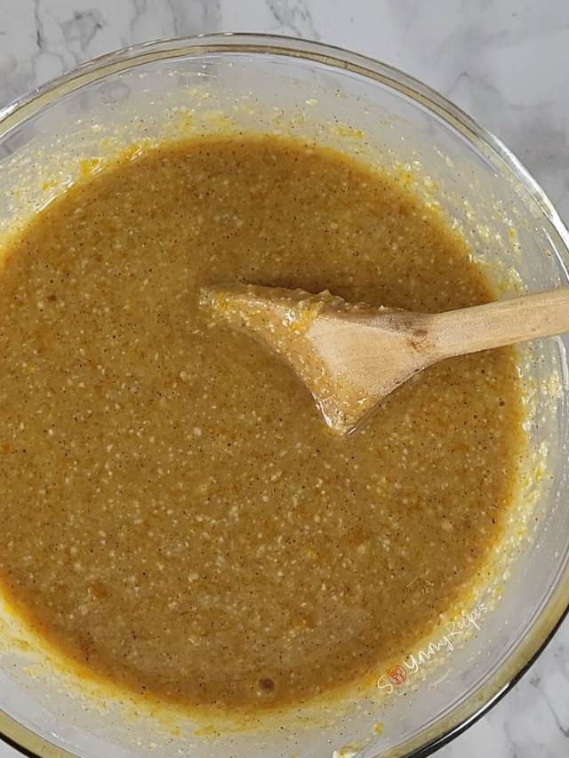 Pumpkin muffin batter with almond meal.