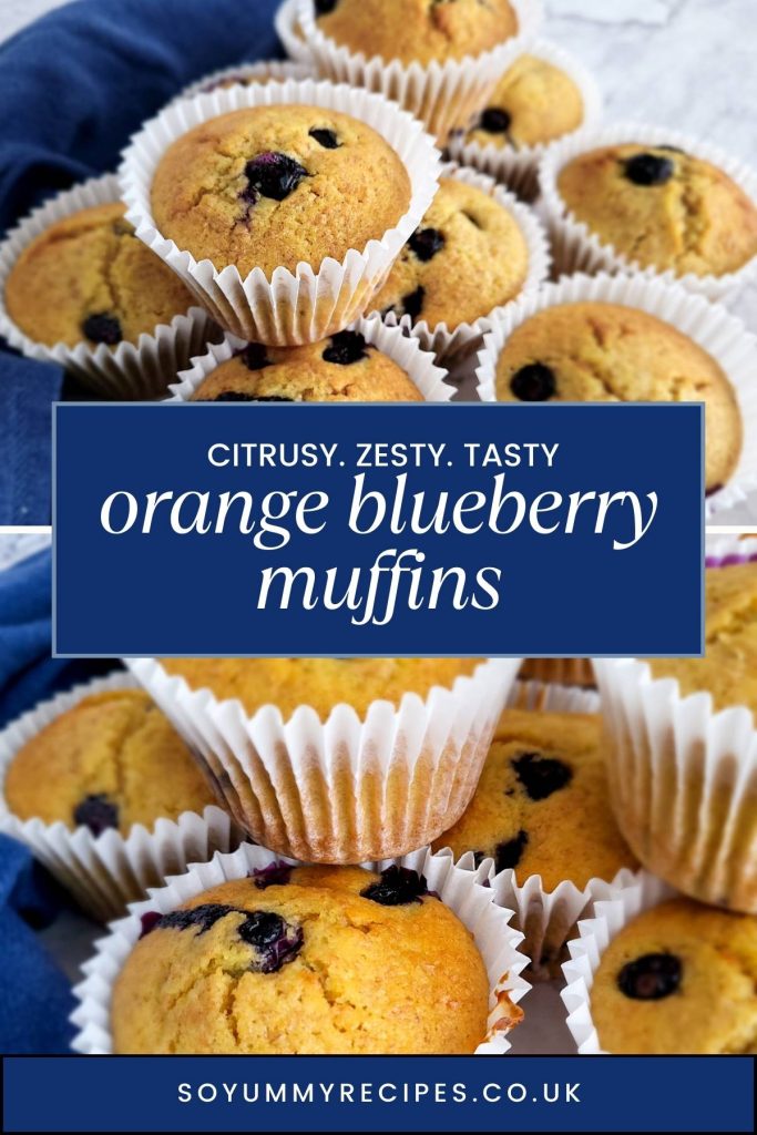 Orange and blueberry muffins with the title tag.