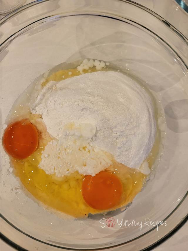 flour mixture and eggs.