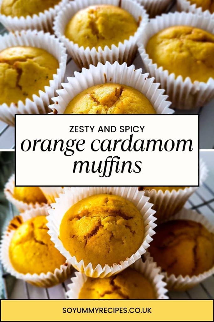 Orange cardamom muffins with title tag.