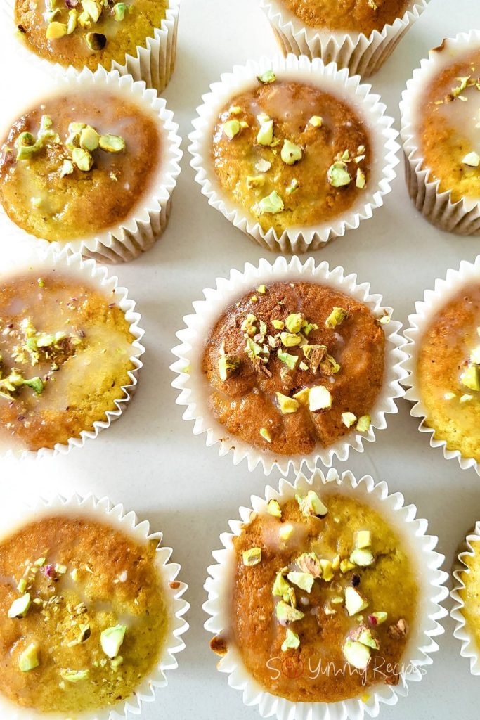 Rows of pistachio muffins.