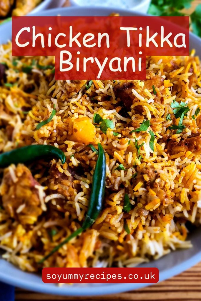 Chicken biryani rice with green chilies.