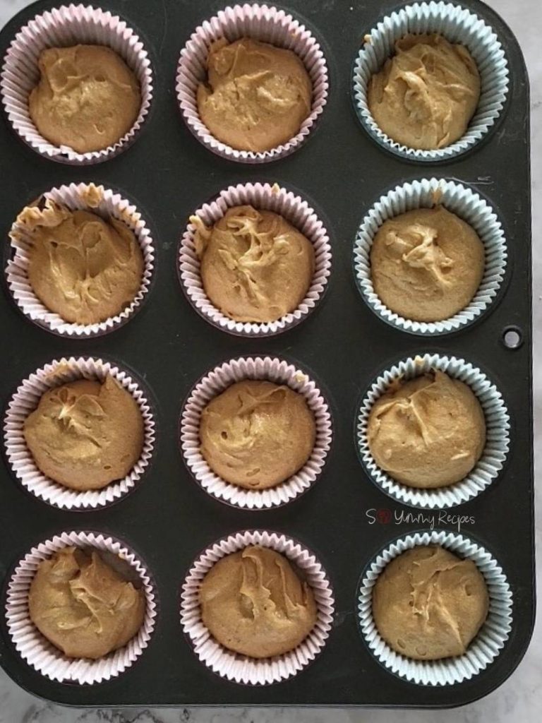 cupcake batter in cupcake liners.