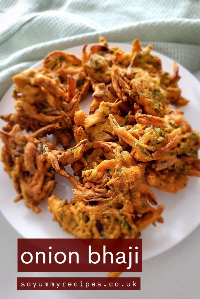 Onion bhaji with overlay text.