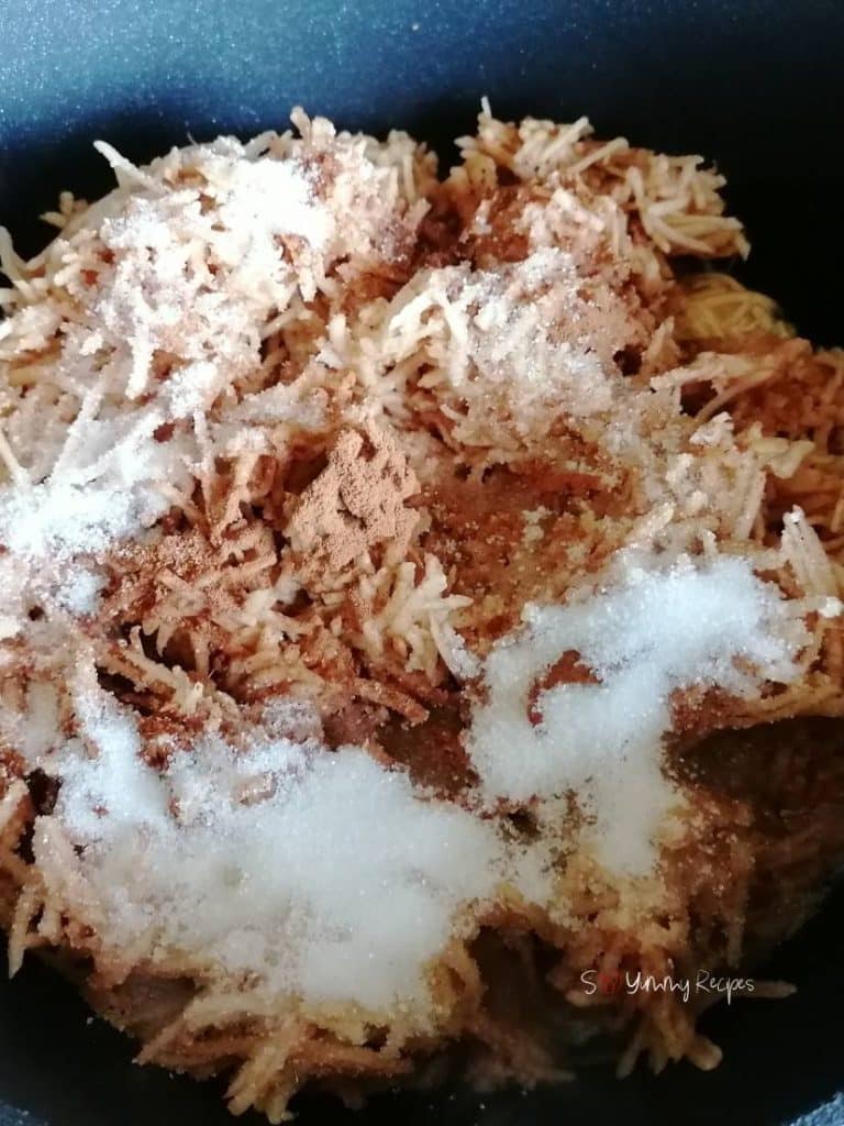 Grated apples and granulated sugar on the top.