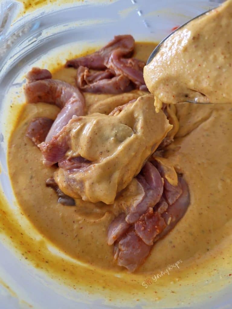 Chicken pieces in gram flour batter.