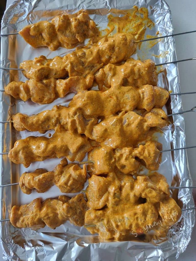 chicken on skewers.