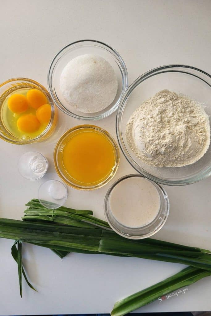 Ingredients for pandan cake.