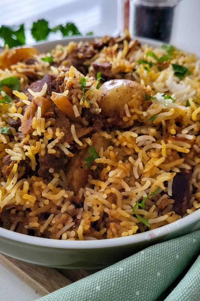Pakistani biryani with lamb.