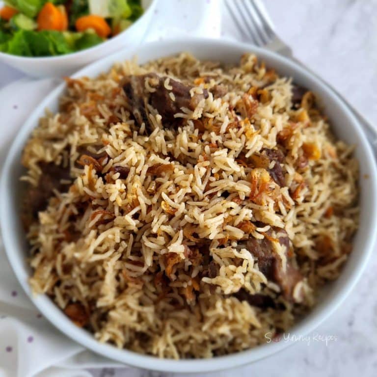 Nasi Kebuli - Arab Indonesian lamb pilaf rice.