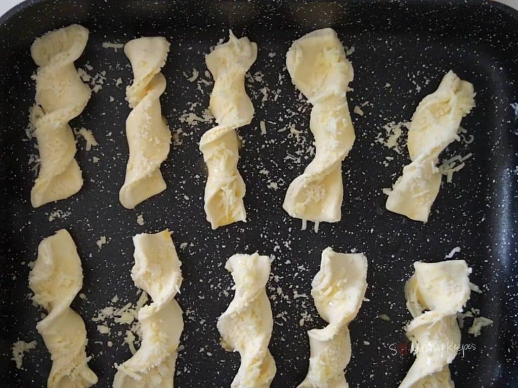 Puff pastry cheese straws ready to bake.