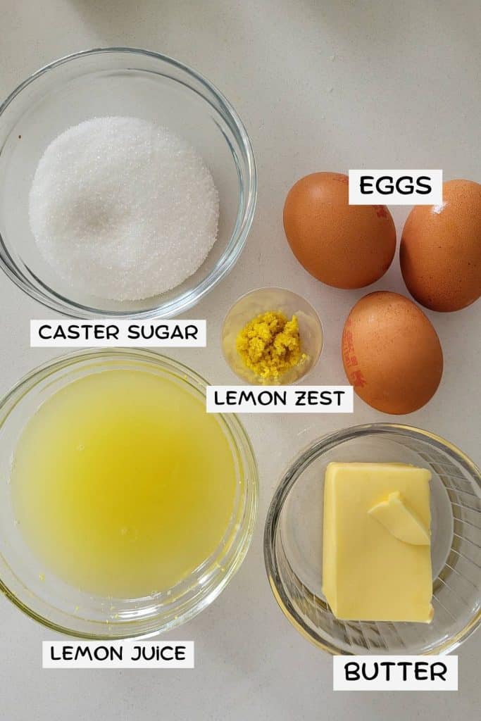 Ingredients for lemon curd.