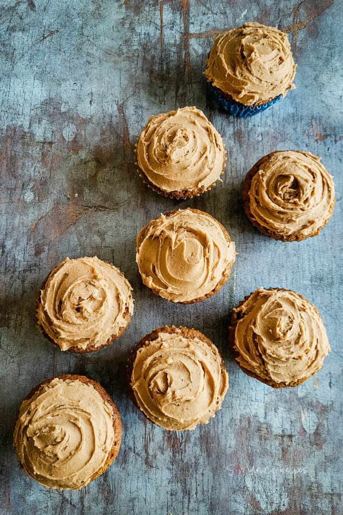 Buttercream covered chocolate cupcakes.