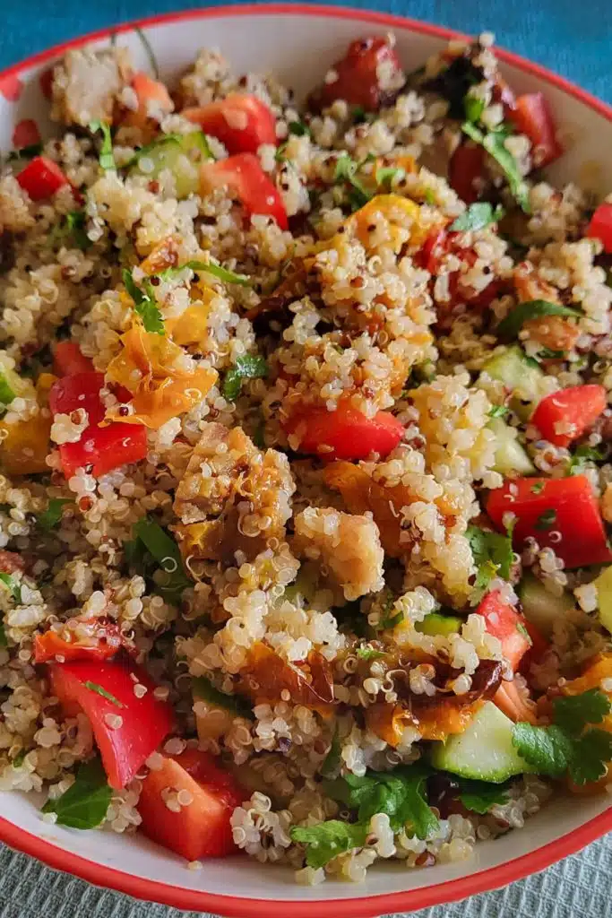 Quinoa with chopped vegetables.