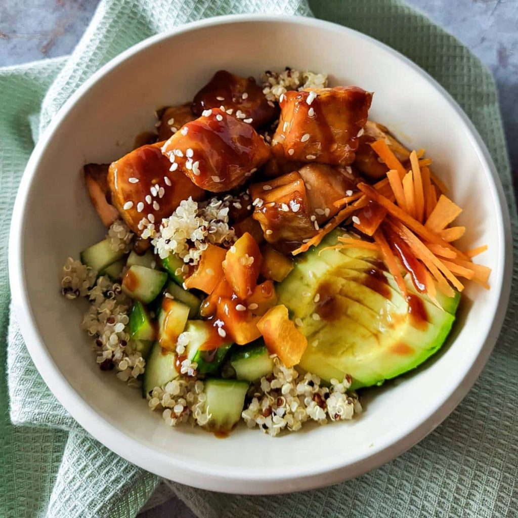Salmon quinoa bowl.