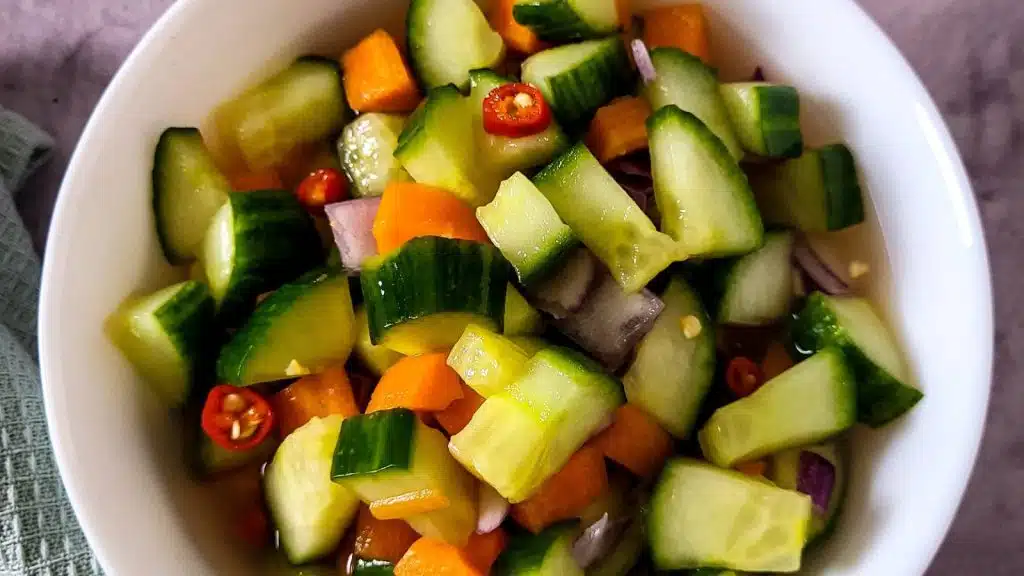 Indonesian pickled cucumber salad.