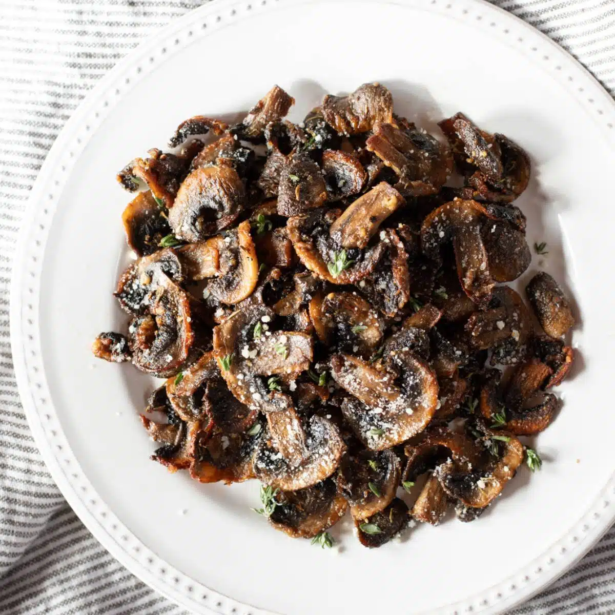 A dish of air fried mushrooms.