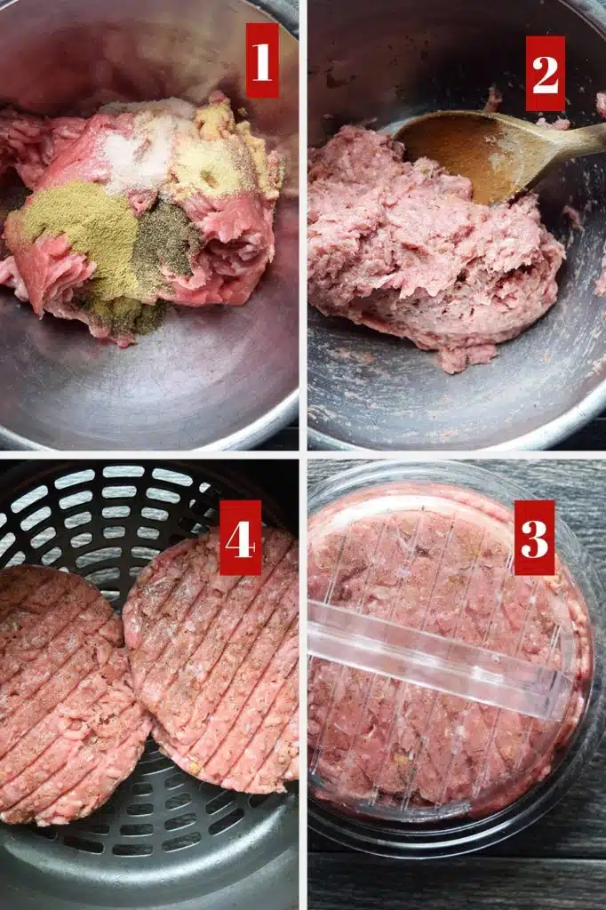 Photo collage of making turkey burger patties.