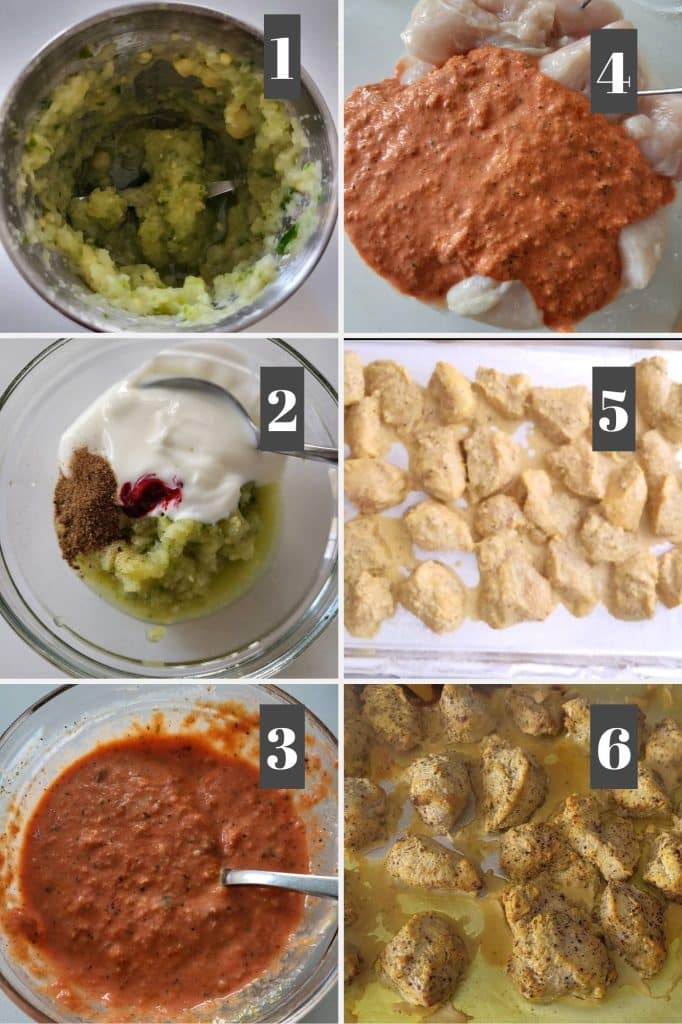 Photo collage how to make chicken tandoori.