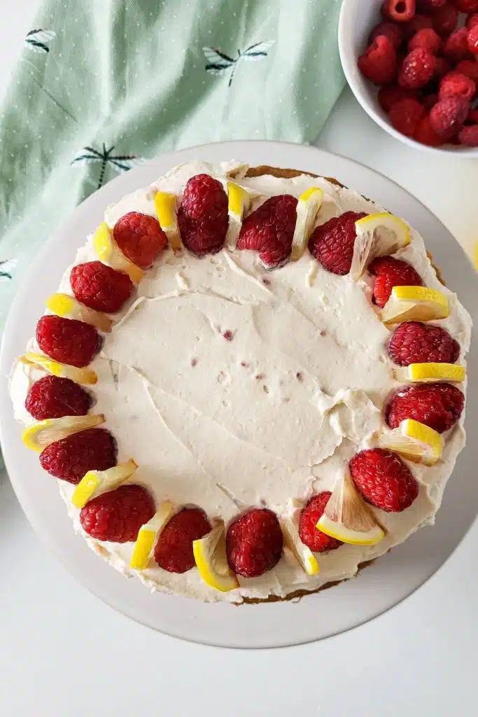 Raspberry and lemon decorated cake.