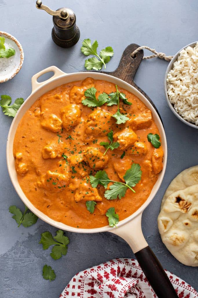 Chicken tikka in masala sauce.