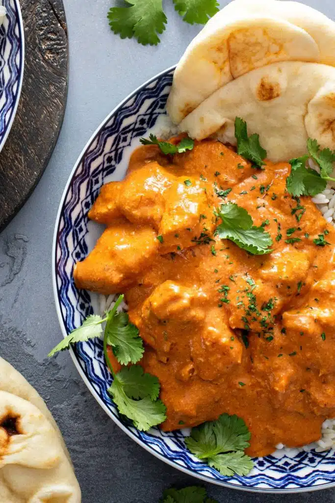 Chicken curry masala with naan bread.
