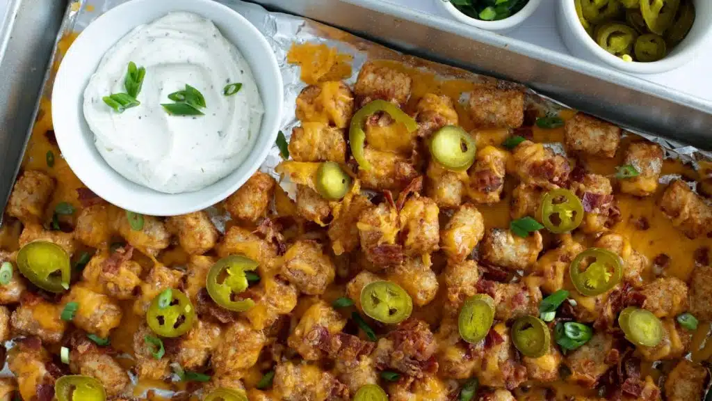 Tater tots with sour cream dip.
