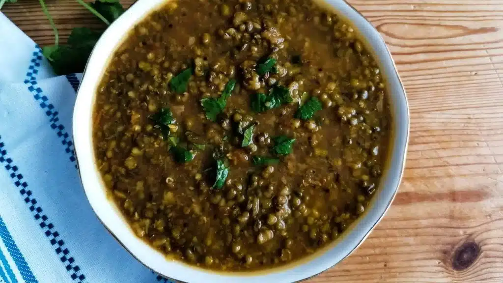 Green moong dal curry.