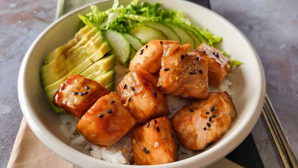 Teriyaki Salmon Sushi Rice Bowl.