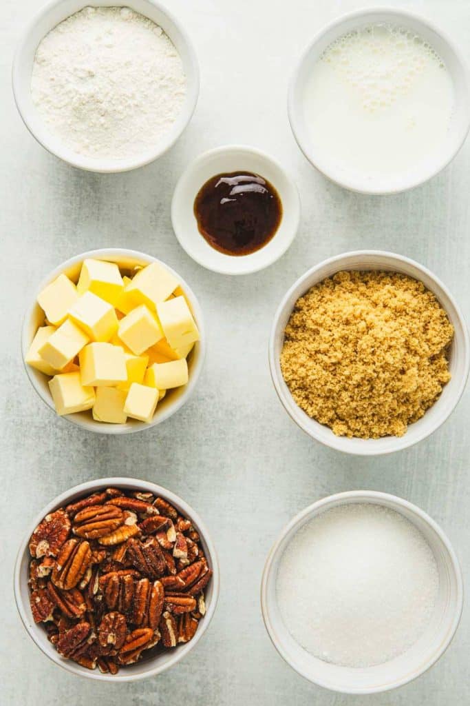 Ingredients for pecan cobbler.
