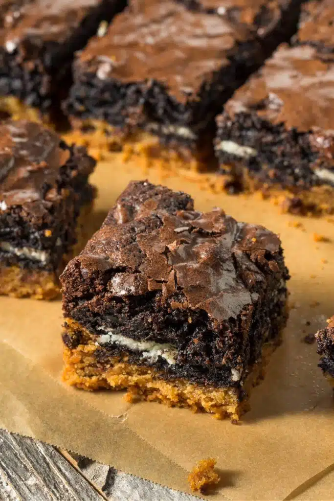 Pieces of peanut butter chocolate brownies.