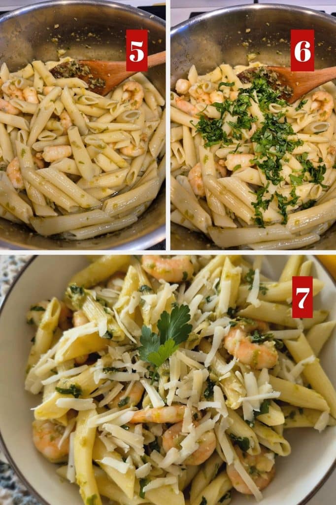 Photo collage of making pasta with chili paste.