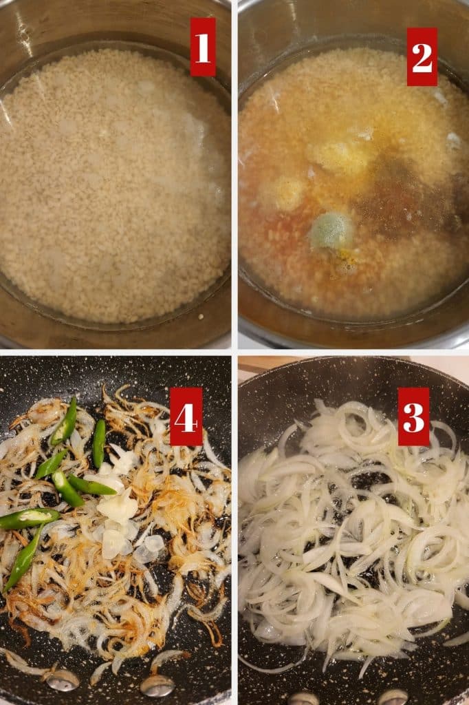 Photo collage of boiling lentils.