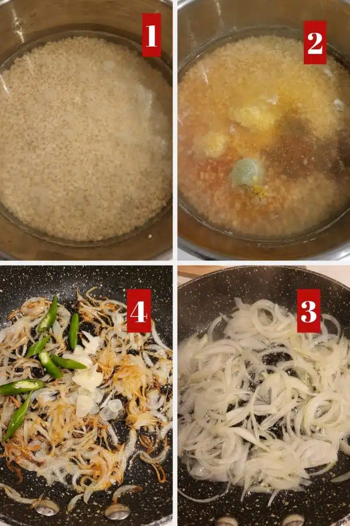 Photo collage of boiling lentils.
