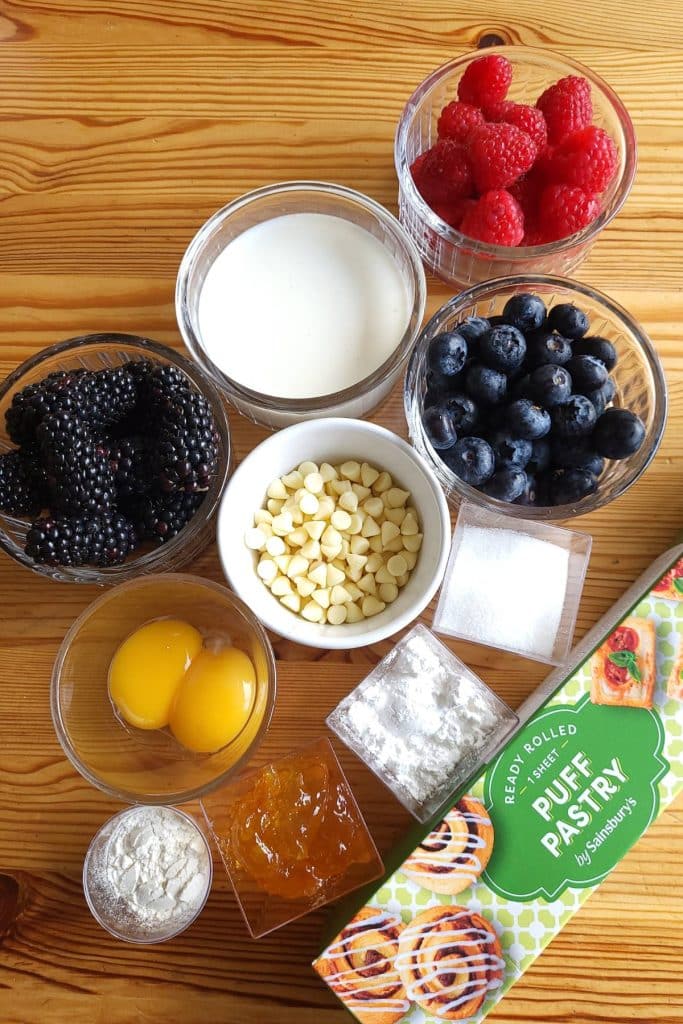 Ingredients for puff pastry fruit tarts.