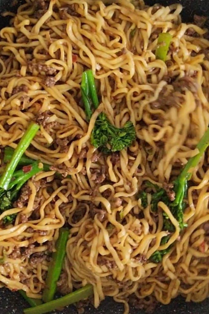Stir-fried noodles with tender stem broccoli.