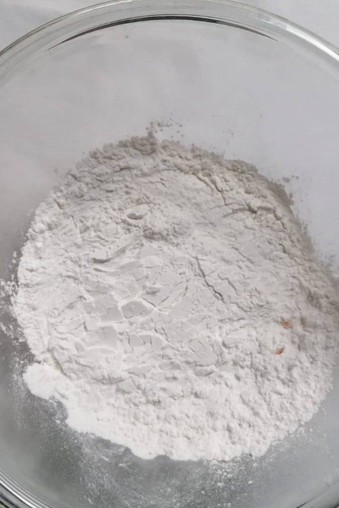Flour in a mixing bowl.