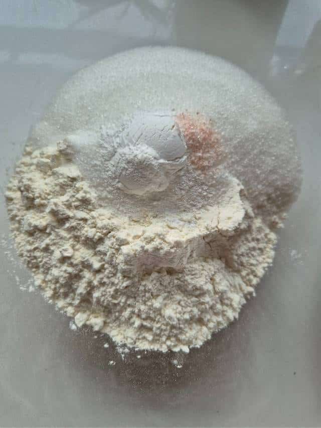 Flour, sugar, salt, and baking powder.
