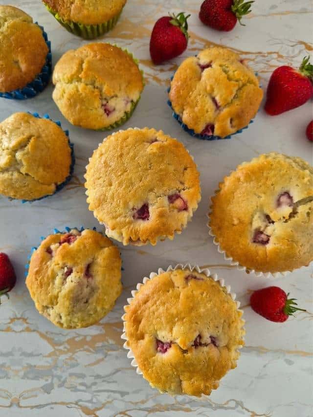 Baked strawberry muffins.