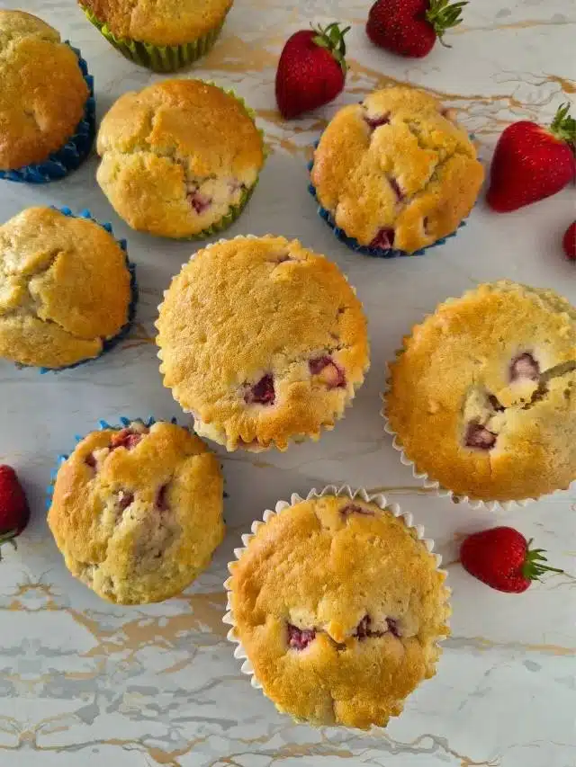 Baked strawberry muffins.